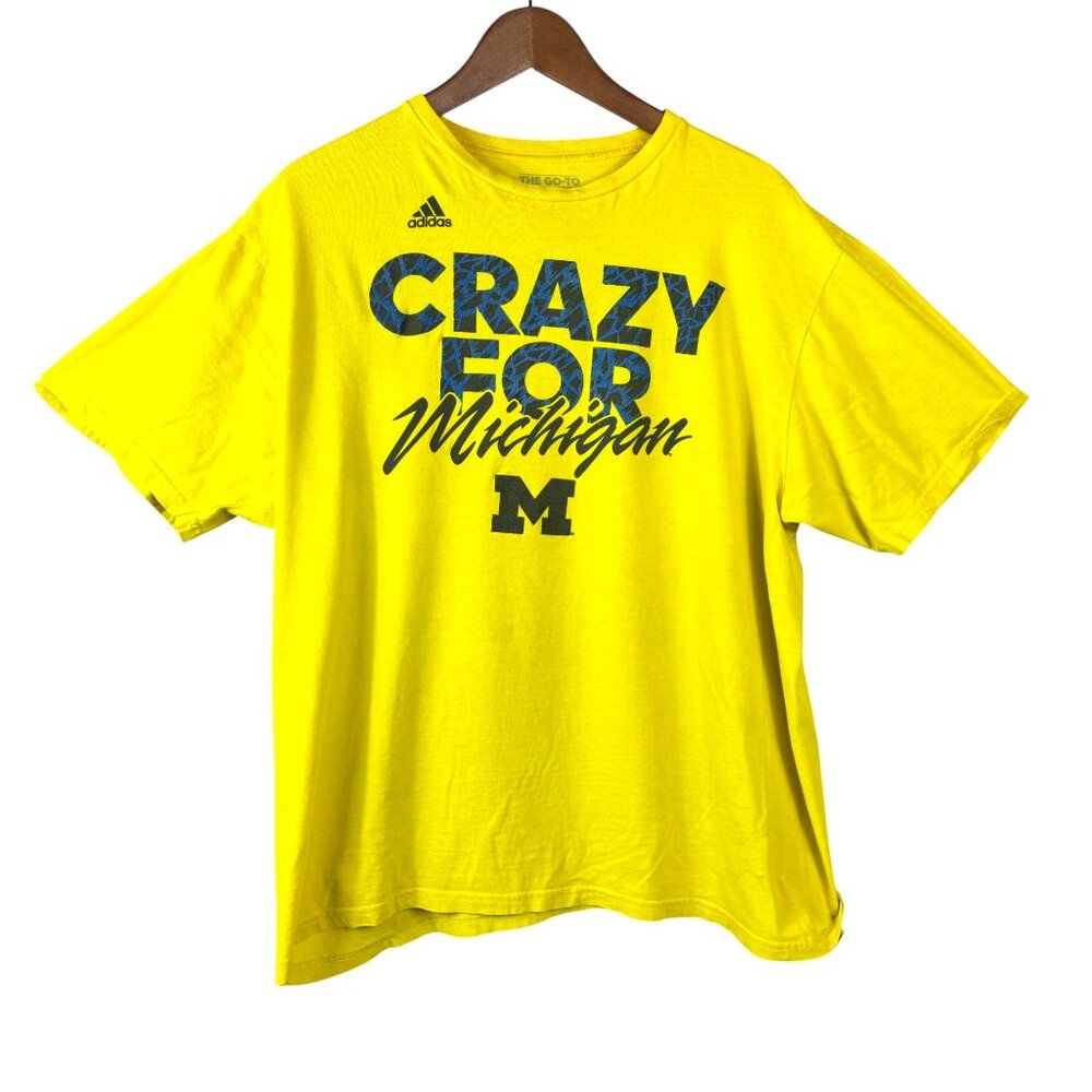 Adidas Michigan Wolverines T Shirt XL Yellow Crazy For Michigan Tee Unisex